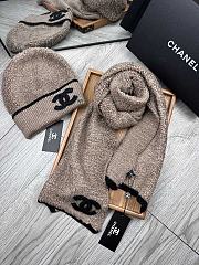 Fortok Chanel Logo Hat + Scarf Set Brown - 5