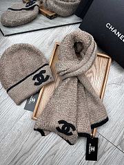 Fortok Chanel Logo Hat + Scarf Set Brown - 4