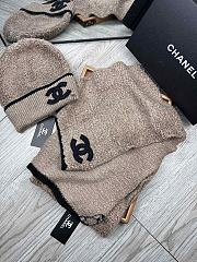 Fortok Chanel Logo Hat + Scarf Set Brown - 3