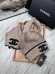 Fortok Chanel Logo Hat + Scarf Set Brown - 2