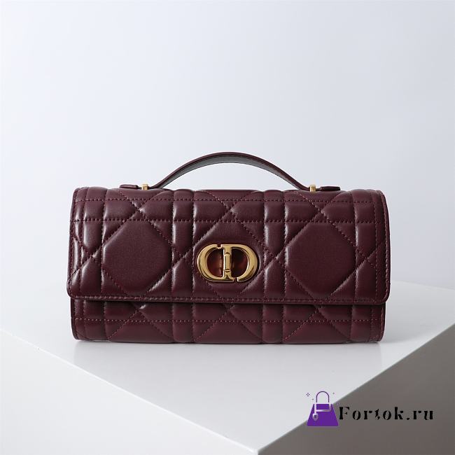 Fortok Dior Miss Caro Top Handle Clutch Burgundy Leather 24x12x4cm - 1