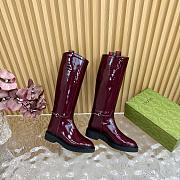 Fortok Gucci Horsebit Burgundy Patent Leather Long Boots - 4