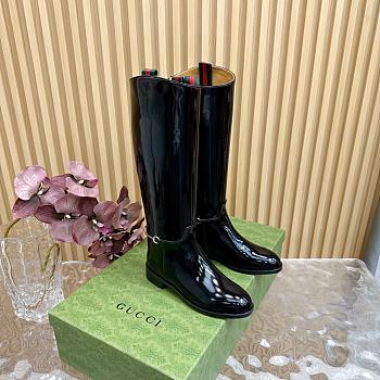 Fortok Gucci Horsebit Black Patent Leather Long Boots