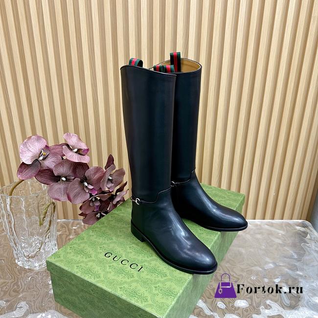 Fortok Gucci Horsebit Black Leather Long Boots - 1