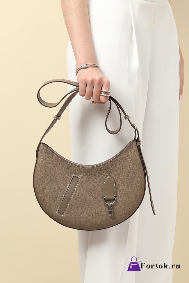 Fortok Hermes Togo and Swift Calfskin Shoulder Bag Taupe 28x15.5x3cm - 1