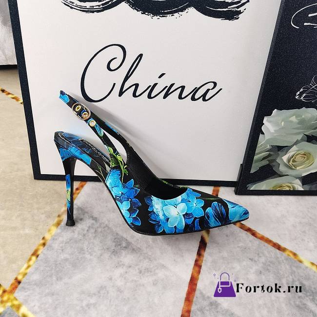 Fortok  Dolce & Gabbana Blue Floral Canvas Slingback - 1