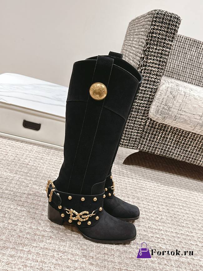 Fortok Dolce & Gabbana Biker Boots Black Velvet Leather - 1