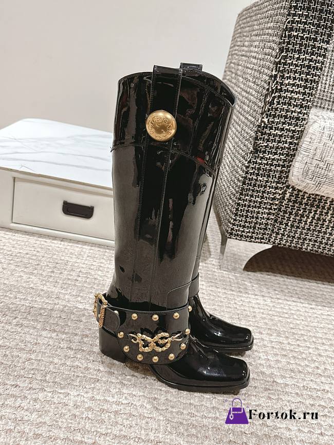 Fortok Dolce & Gabbana Biker Boots Black Patent Leather - 1