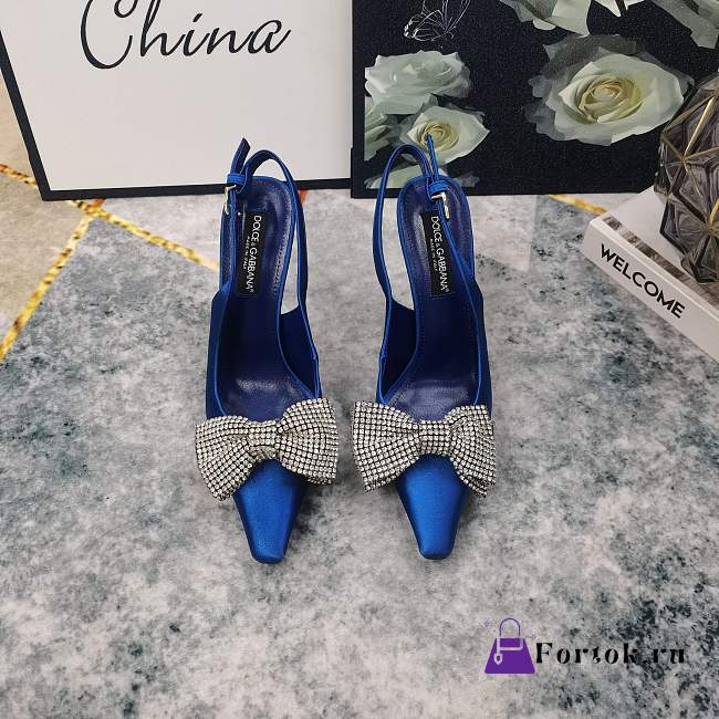 Fortok Dolce & Gabbana Blue Satin Rhinestone Bow High-heeled Sandals - 1