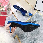 Fortok Dolce & Gabbana Blue Satin Rhinestone Bow High-heeled Sandals - 6