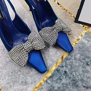 Fortok Dolce & Gabbana Blue Satin Rhinestone Bow High-heeled Sandals - 5