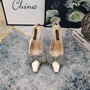 Fortok Dolce & Gabbana Cream Satin Rhinestone Bow High-heeled Sandals - 1