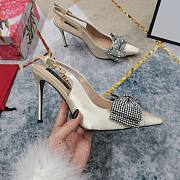 Fortok Dolce & Gabbana Cream Satin Rhinestone Bow High-heeled Sandals - 5