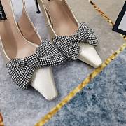Fortok Dolce & Gabbana Cream Satin Rhinestone Bow High-heeled Sandals - 3
