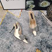 Fortok Dolce & Gabbana Cream Satin Rhinestone Bow High-heeled Sandals - 4