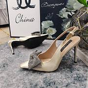 Fortok Dolce & Gabbana Cream Satin Rhinestone Bow High-heeled Sandals - 2