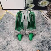 Fortok Dolce & Gabbana Green Satin Rhinestone Bow High-heeled Sandals  - 1
