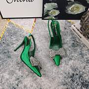 Fortok Dolce & Gabbana Green Satin Rhinestone Bow High-heeled Sandals  - 5