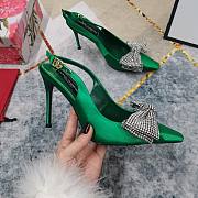 Fortok Dolce & Gabbana Green Satin Rhinestone Bow High-heeled Sandals  - 2