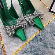 Fortok Dolce & Gabbana Green Satin Rhinestone Bow High-heeled Sandals  - 3