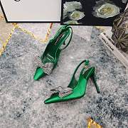 Fortok Dolce & Gabbana Green Satin Rhinestone Bow High-heeled Sandals  - 4