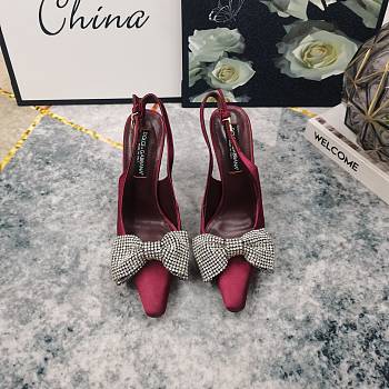 Fortok Dolce & Gabbana Burgundy Satin Rhinestone Bow High-heeled Sandals