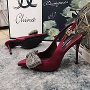 Fortok Dolce & Gabbana Burgundy Satin Rhinestone Bow High-heeled Sandals - 5