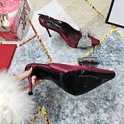 Fortok Dolce & Gabbana Burgundy Satin Rhinestone Bow High-heeled Sandals - 4