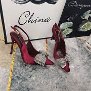 Fortok Dolce & Gabbana Burgundy Satin Rhinestone Bow High-heeled Sandals - 2