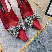 Fortok Dolce & Gabbana Red Satin Rhinestone Bow High-heeled Sandals - 6