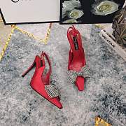Fortok Dolce & Gabbana Red Satin Rhinestone Bow High-heeled Sandals - 5