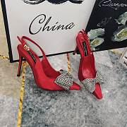 Fortok Dolce & Gabbana Red Satin Rhinestone Bow High-heeled Sandals - 4