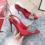 Fortok Dolce & Gabbana Red Satin Rhinestone Bow High-heeled Sandals - 2
