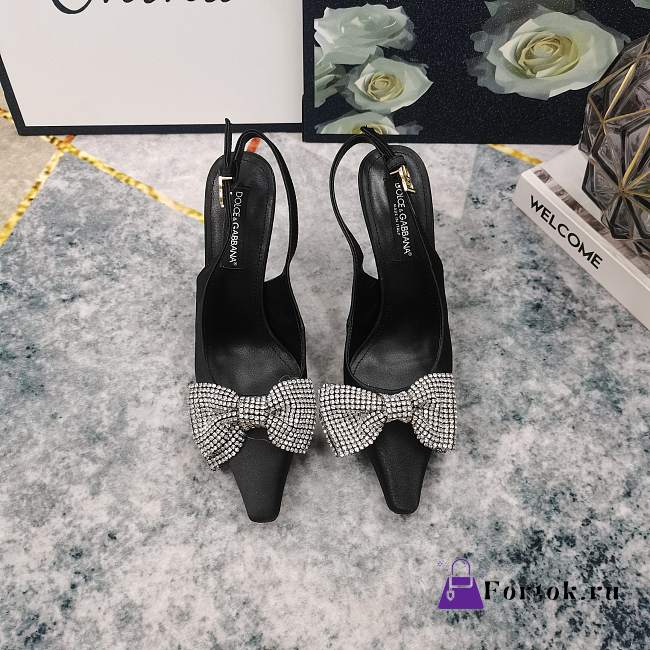 Fortok Dolce & Gabbana Black Satin Rhinestone Bow High-heeled Sandals - 1