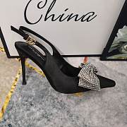Fortok Dolce & Gabbana Black Satin Rhinestone Bow High-heeled Sandals - 4