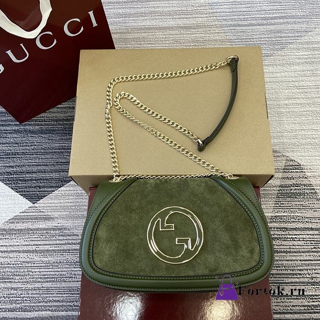 Fortok Gucci Blondie Shoulder Bag Green Suede & Leather 815711 21.5x11x8cm - 1