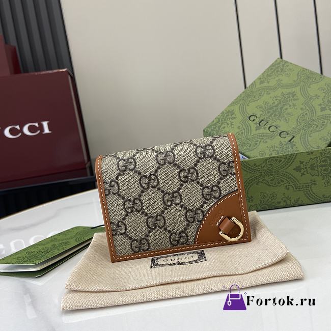 Fortok Gucci GG Emblem Mini Wallet Beige & Dark Brown 820692 11x8.5x3cm - 1