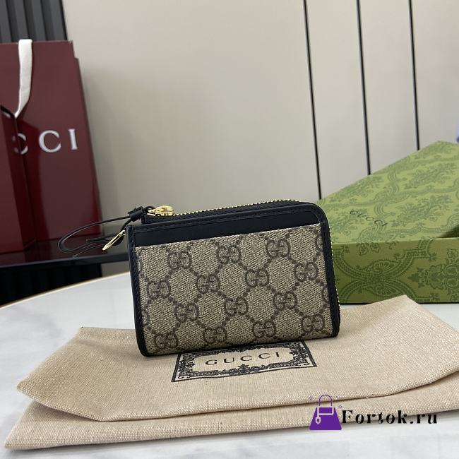 Fortok Gucci GG Emblem Zip Card Case Beige & Black 821804 13x8.5x3cm - 1