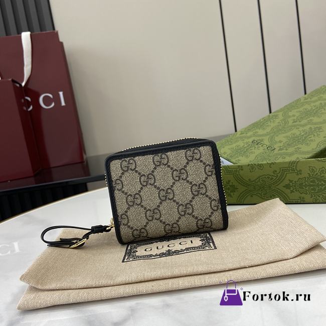 Fortok Gucci GG Emblem Zip Mini Wallet Beige & Black 819131 11x10x3cm - 1