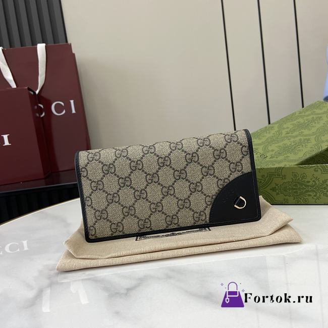 Fortok Gucci GG Emblem Continental Wallet Beige & Black 821802 19x11cm - 1