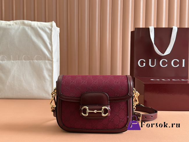 Fortok Gucci Mini Horsebit 1955 Bag Burgundy 658574 20.5x14x5cm - 1