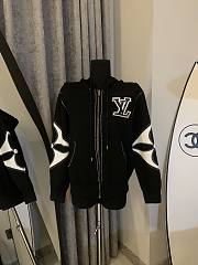 Fortok Louis Vuitton Logo Zipper Hooded Long-sleeved Jacket Black - 1