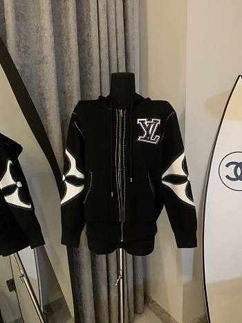 Fortok Louis Vuitton Logo Zipper Hooded Long-sleeved Jacket Black