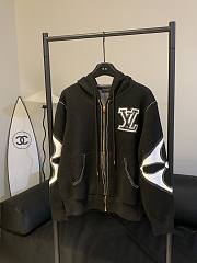 Fortok Louis Vuitton Logo Zipper Hooded Long-sleeved Jacket Black - 5