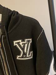 Fortok Louis Vuitton Logo Zipper Hooded Long-sleeved Jacket Black - 2