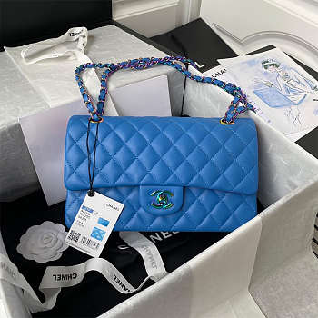 Fortok Chanel Dark Blue Rainbow Quilted Lambskin Medium Classic Double Flap Bag 25cm