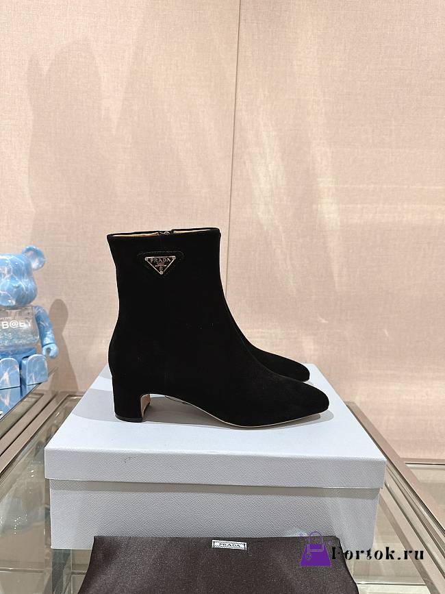 Fortok Prada Velvet Ankle Boots Black  - 1