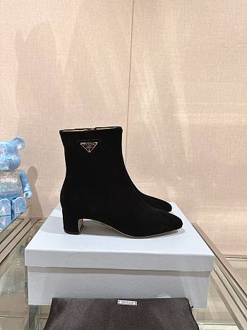 Fortok Prada Velvet Ankle Boots Black 