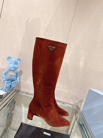 Fortok Prada Velvet Long Boots Brown