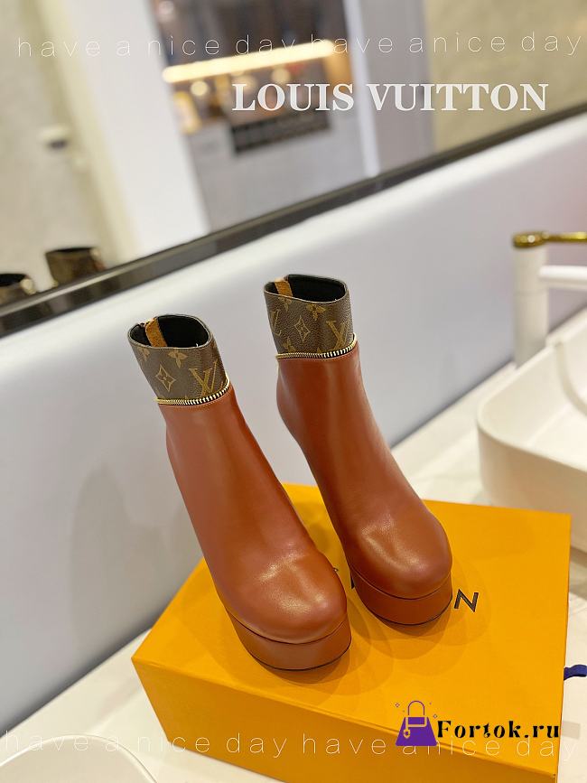 Fortok Louis Vuitton Afterglow Platform Ankle Boot Dark Brown - 1